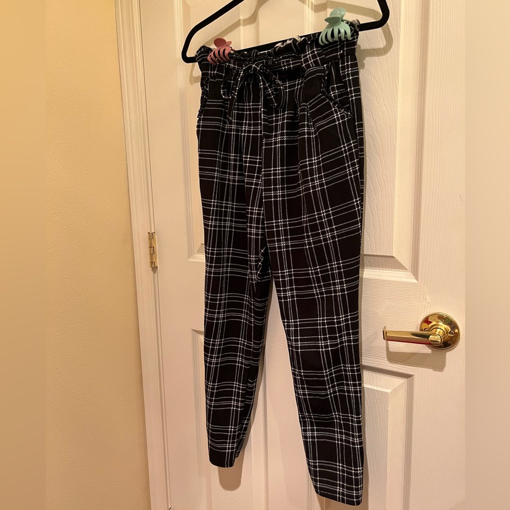 Black & White Business Casual Straight Leg Gingham Pants